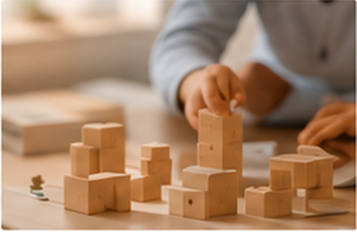 Enfant manipulant des blocs en bois lors d’une activité d’évaluation