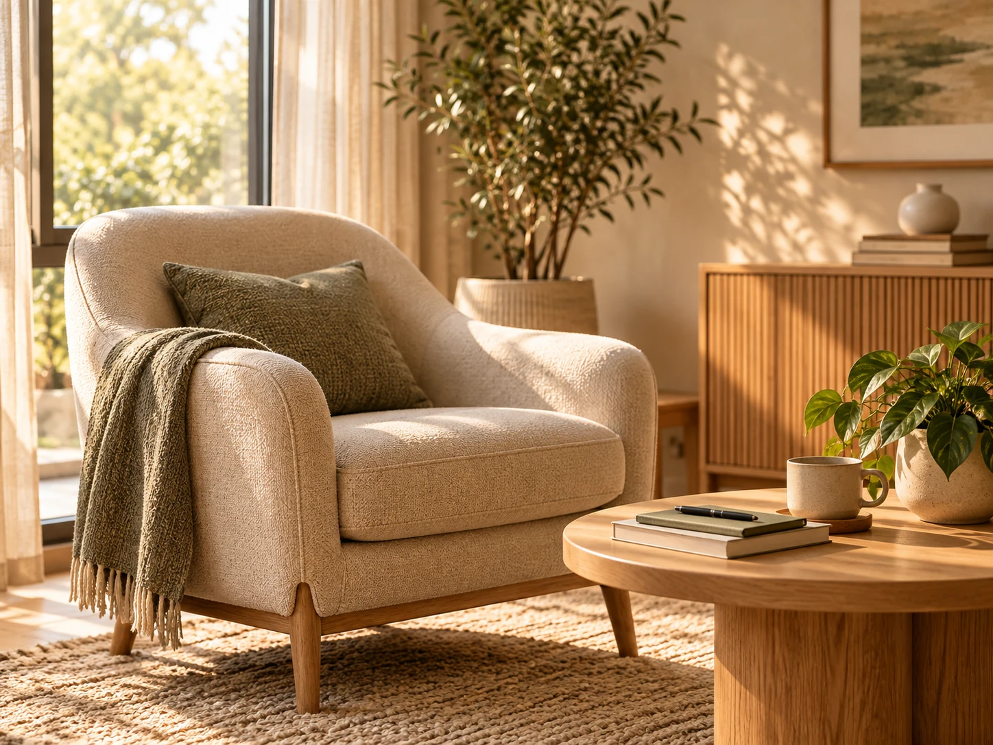 Fauteuil et table dans un cabinet lumineux