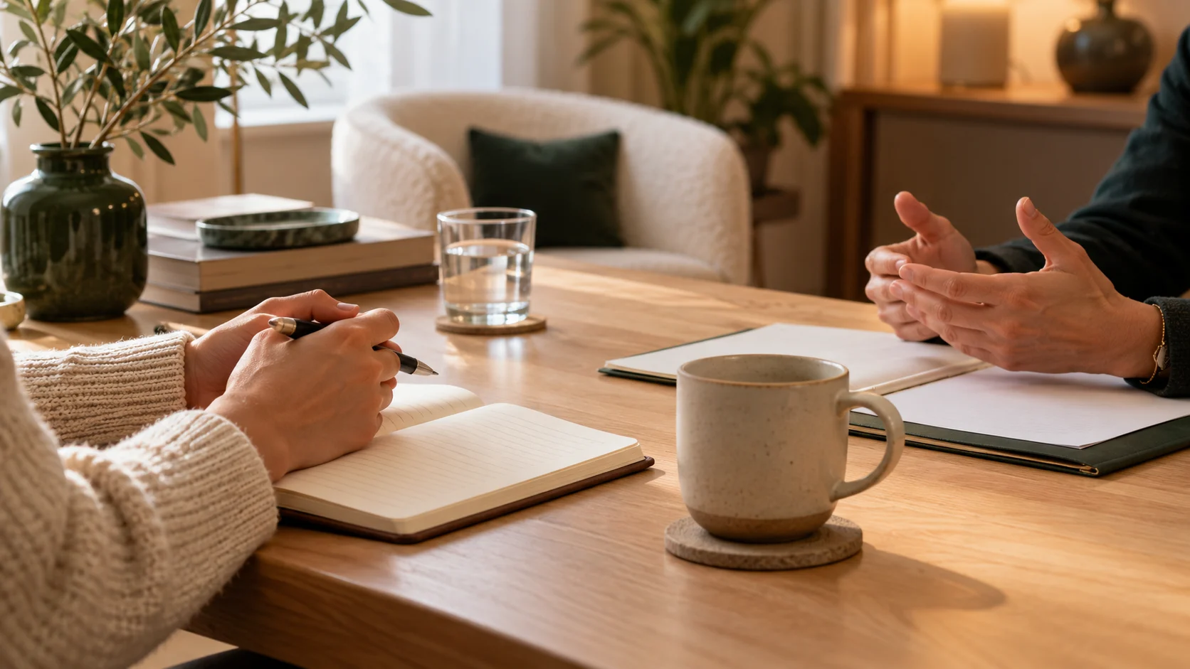 Échange professionnel dans un cabinet chaleureux